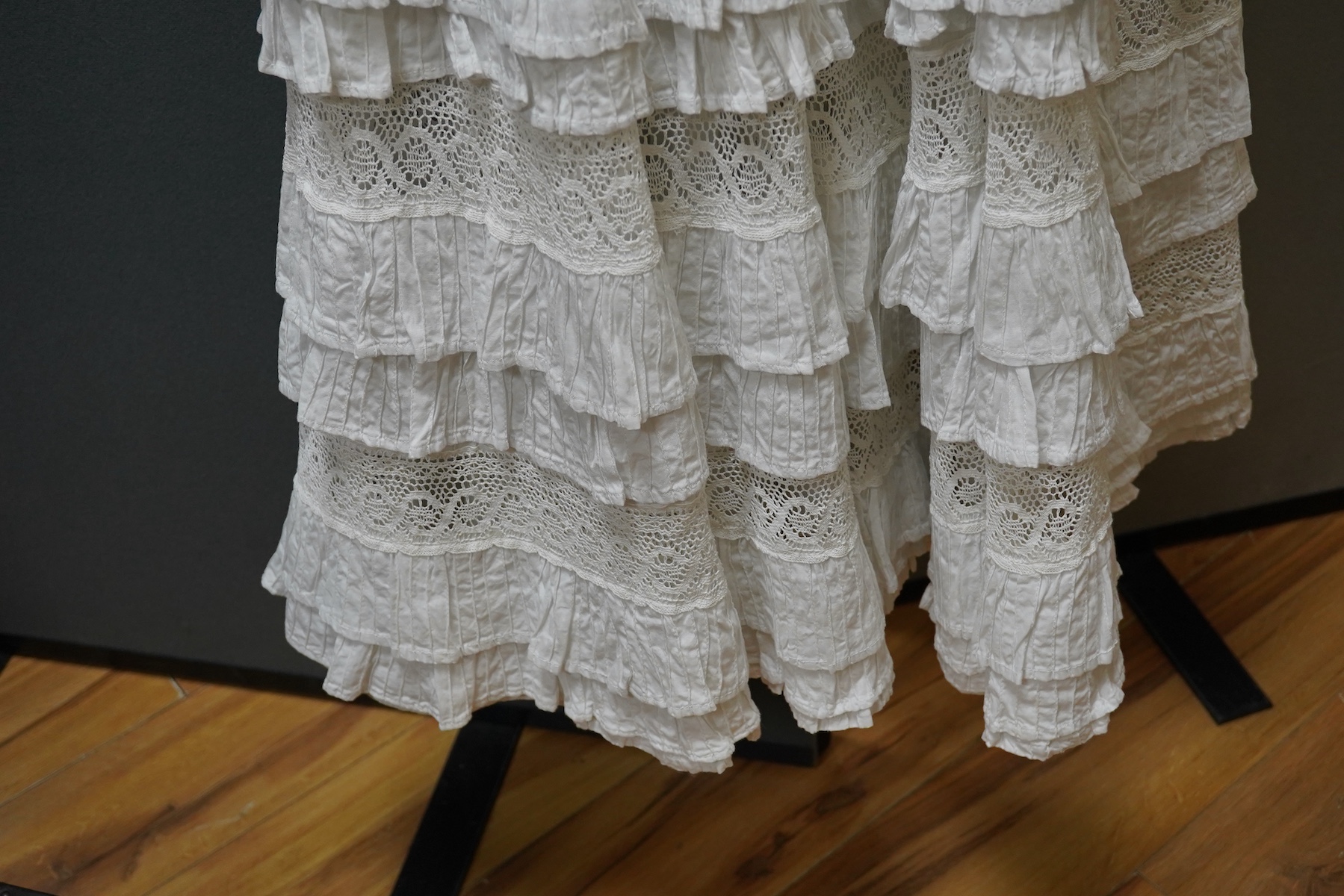 A 1980’s cotton and lace Mexicana of Sloane Street, London, wedding dress size 10